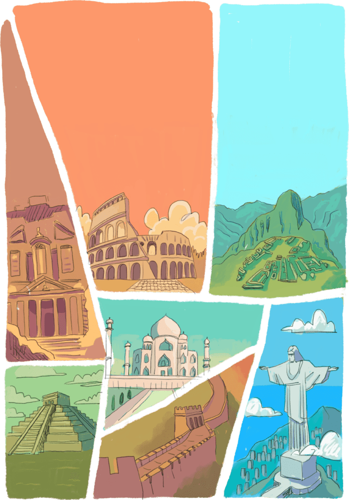 Illustration of the New 7 Wonders of the World