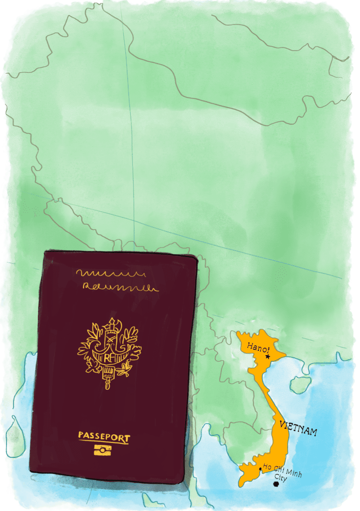 Passeport sur une carte du Vietnam