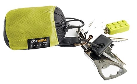 compressed bag in its pouch and keys attached
