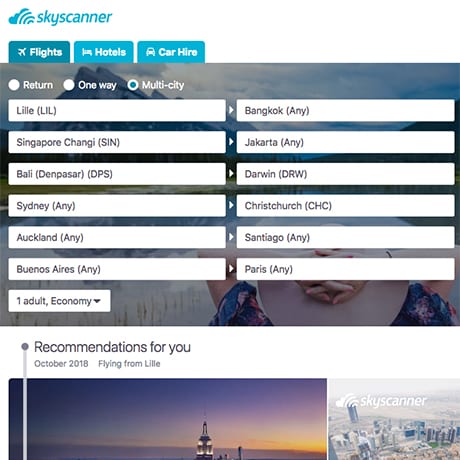 La recherche multi-destinations sur Skyscanner