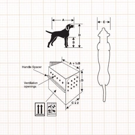 Schema dimension des conteneurs pour chien selon Iata Travel
