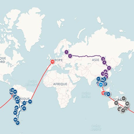 Low-carbon emitting round-the-world trip itinerary