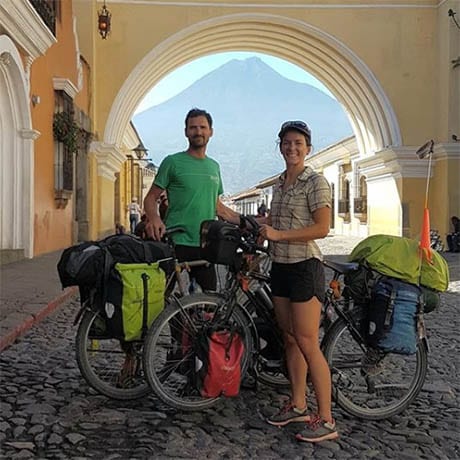 A couple of travellers with bicycle somewhere in Latin America