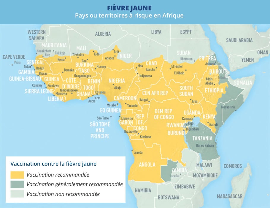 Carte des recommandations de vaccination contre la fièvre jaune en Afrique