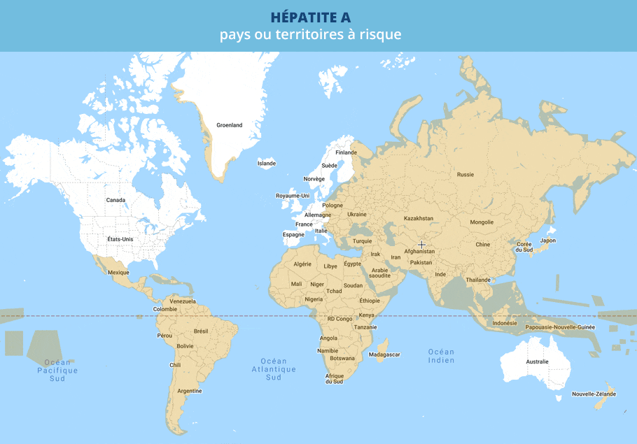 Carte du monde des risques d'hépatite A