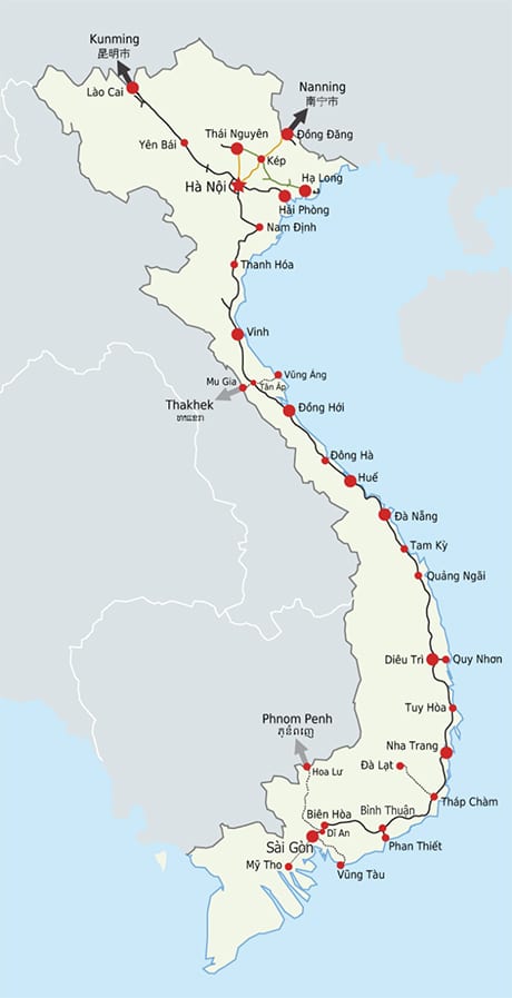 Carte Ferroviaire du Vietnam