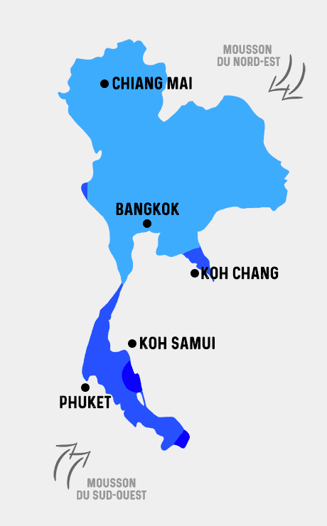 Carte différents types de Climats en Thaïlande