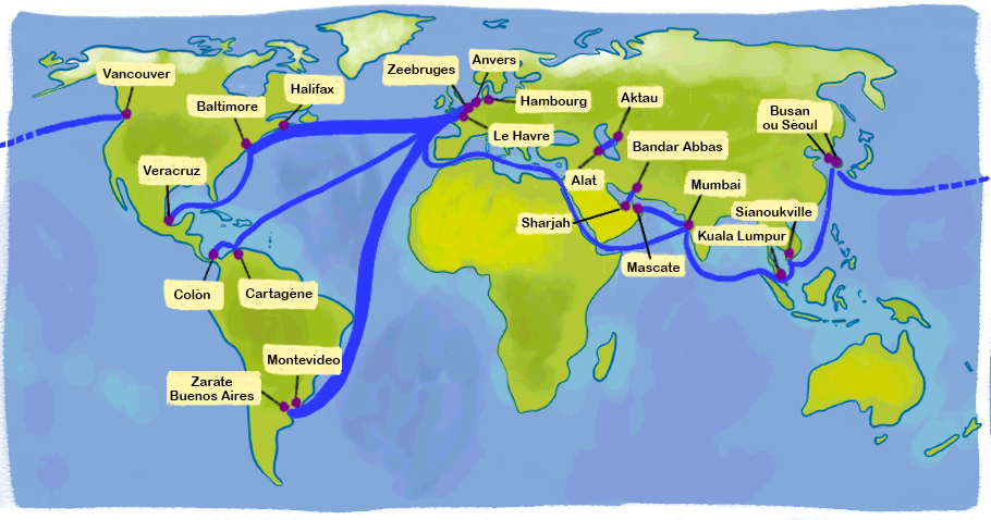 Carte Monde Routes Shipping 2