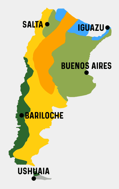Carte différents Types de Climats en Argentine