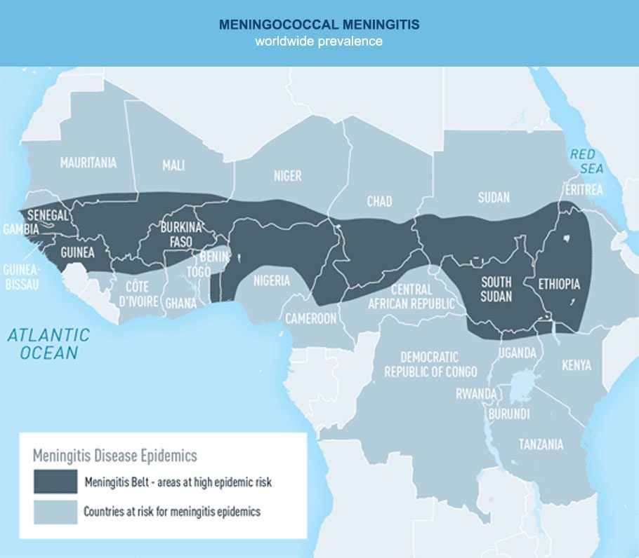 Meningococcal Meningitis worldwide prevalence Map