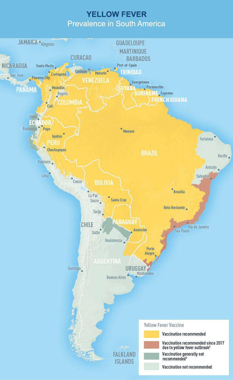 Areas with Risk of Yellow Fever Virus Transmission in South America