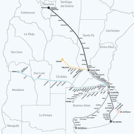 Carte des Trains Longue Distance Argentine