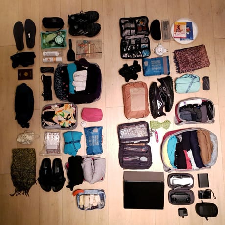All the content of a RTW traveller backpack