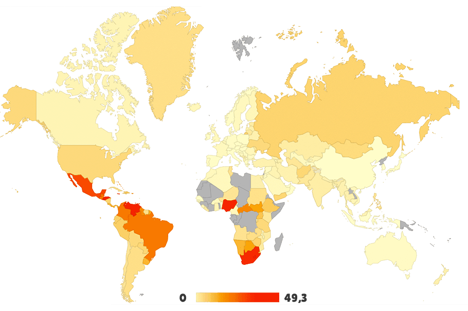 World Map Homicide Rate By Country 2006 2018