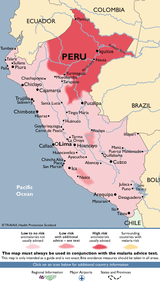 Carte Paludisme Pérou Fitfortravel