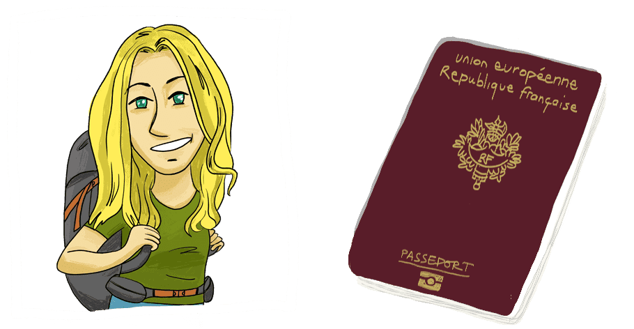 Portrait de Nathalie dans un cadre avec un passeport