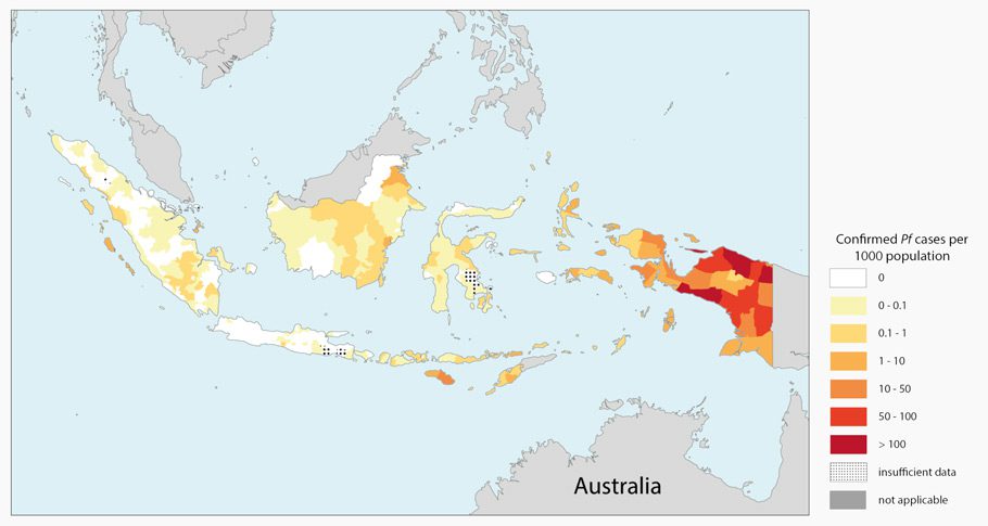 Indonesie Carte risque de Paludisme par WHO