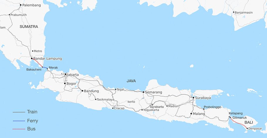Indonesie Carte des trains à Java et Sumatra