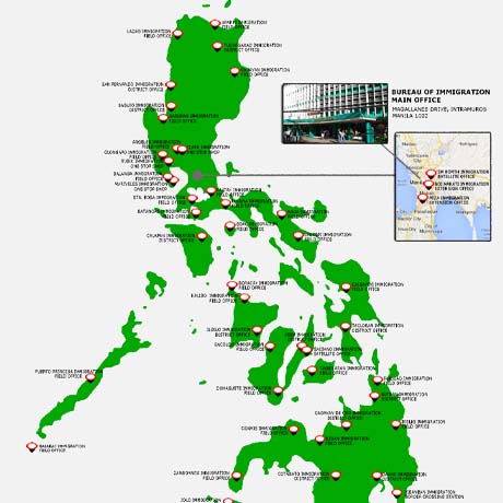 Carte des Bureaux Immigration aux Philippines
