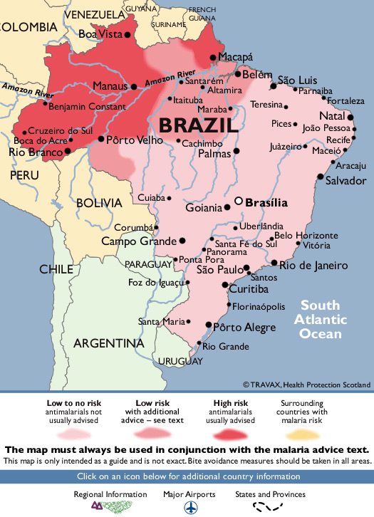 Carte Présence du Paludisme au Brésil - Fit For Travel