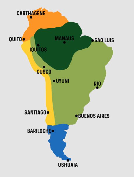 Carte des zones Climatiques en Amérique du sud