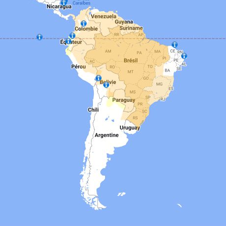 Cartes des Zone à Risque pour la Fièvre Jaune en Amerique Du Sud