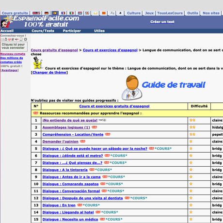 Screenshot du site Espagnolfacile
