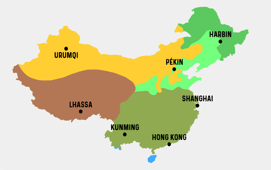 Carte différentes Zones Climatiques en Chine