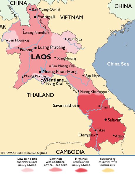 Laos Carte Paludisme selon Fit For Travel