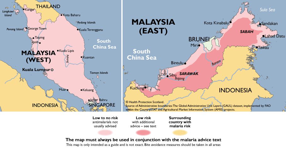 Carte Rsique de Paludisme en Malaisie selon Fit For Travel